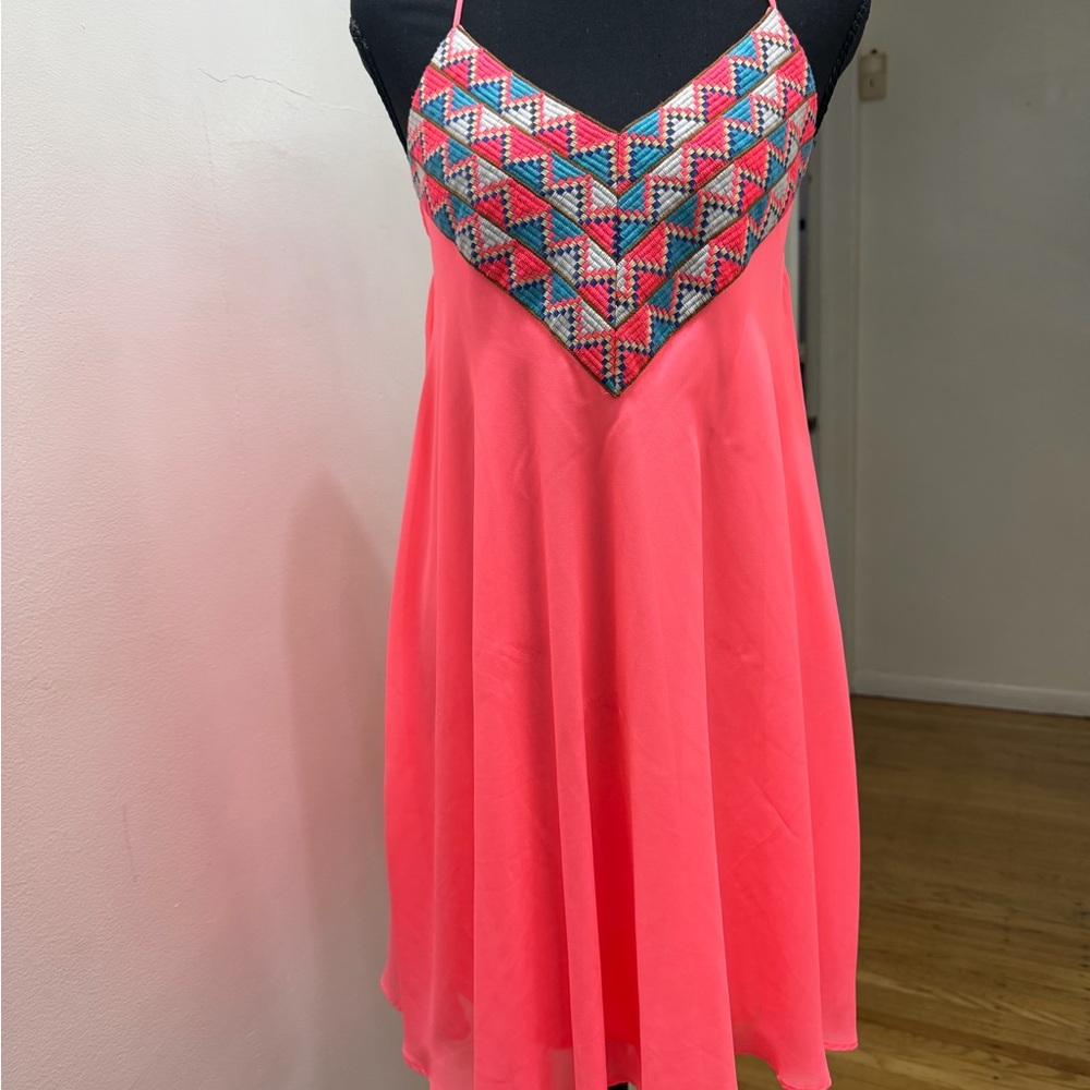 City Triangles Vibrant Pink Dress with Colorful Accents